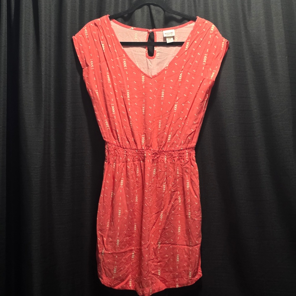 Mossimo Supply‎ Co Coral Pink Geometric Arrow Print V-Neck Dress with Pockets M